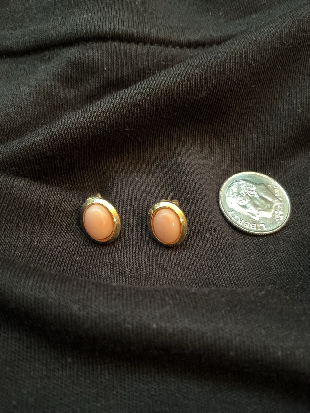 Vintage Genuine Angel Skin Coral and 14K Oval Stud Earrings
